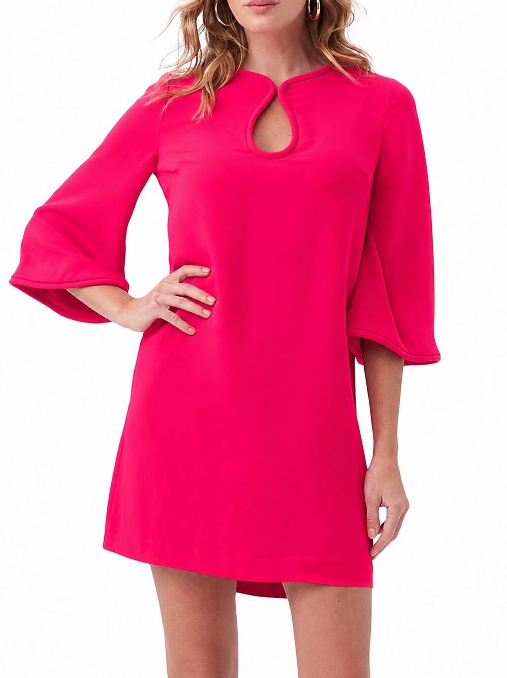 Trina Turk Stasia Shift Dress Hot Pink Keyhole Neck Bell Sleeve NWOT Size M